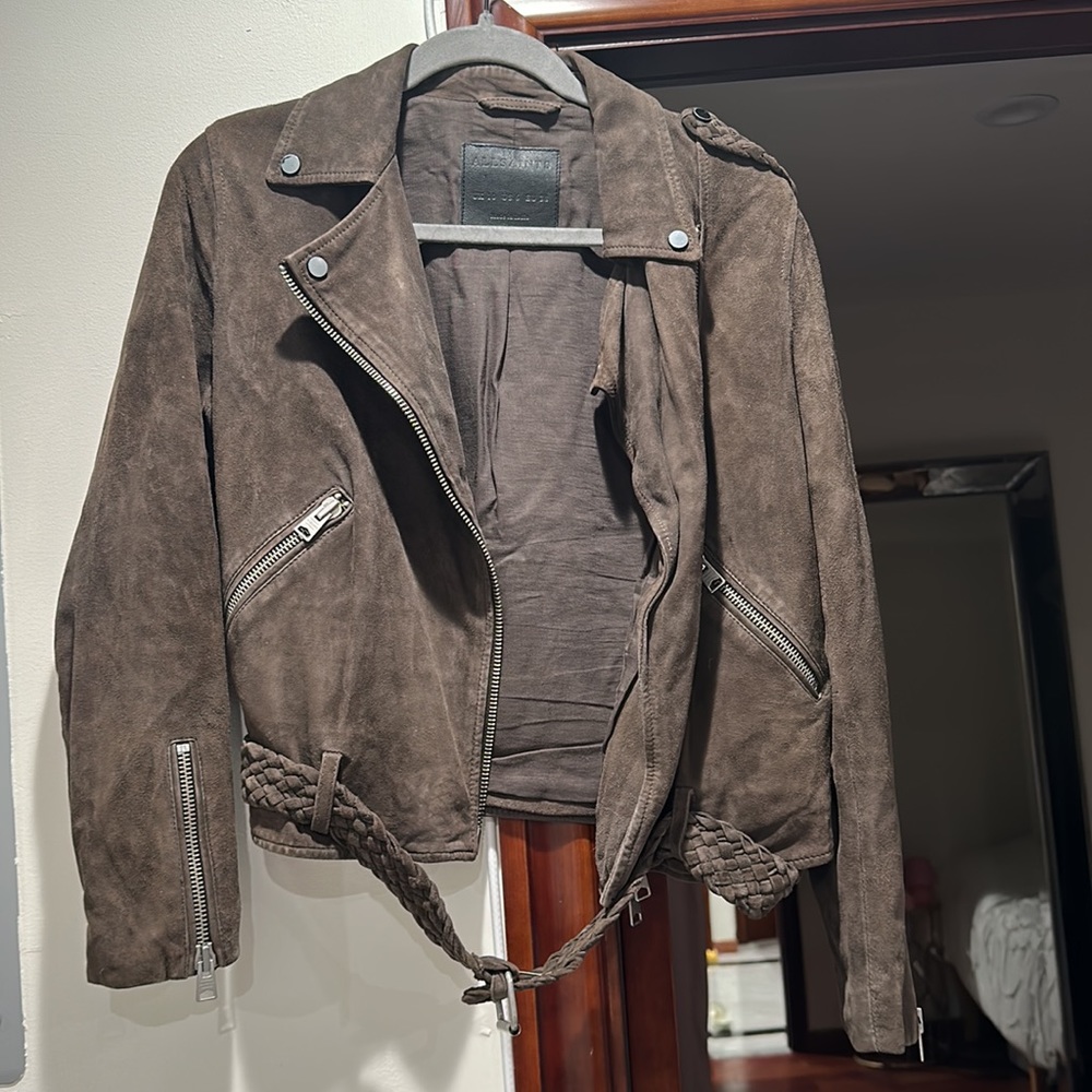 All Saints Brown Suede Moto Jacket